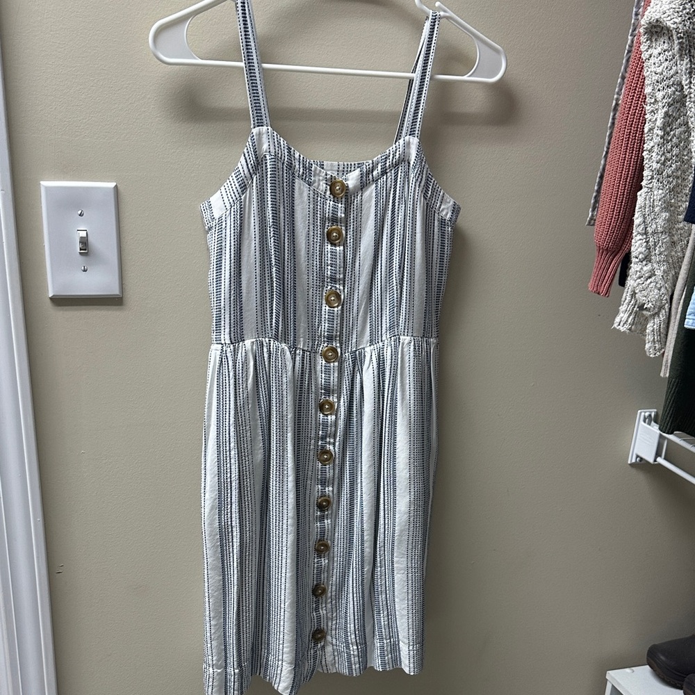 LOFT Striped Button-Down Dress - Black and White